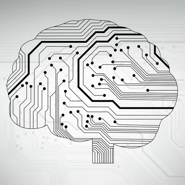 Circuit carte informatique style cerveau vecteur technologie arrière-plan. Illustration EPS10 avec cerveau de circuit abstrait — Image vectorielle