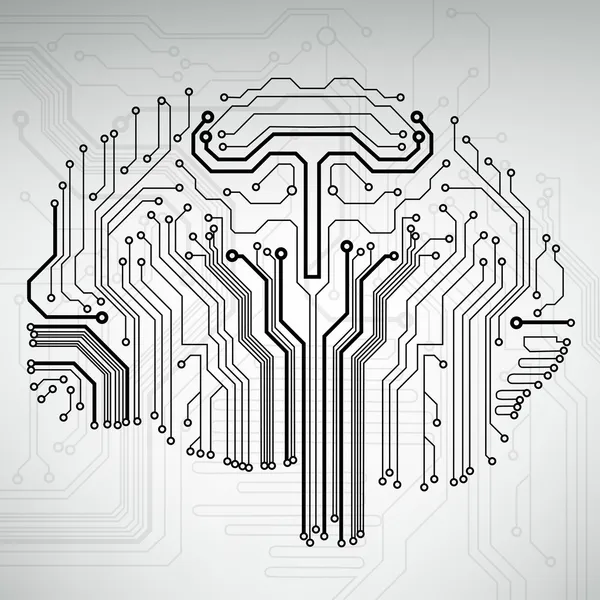 Printplaat computer stijl hersenen vector technologie achtergrond — Stockvector