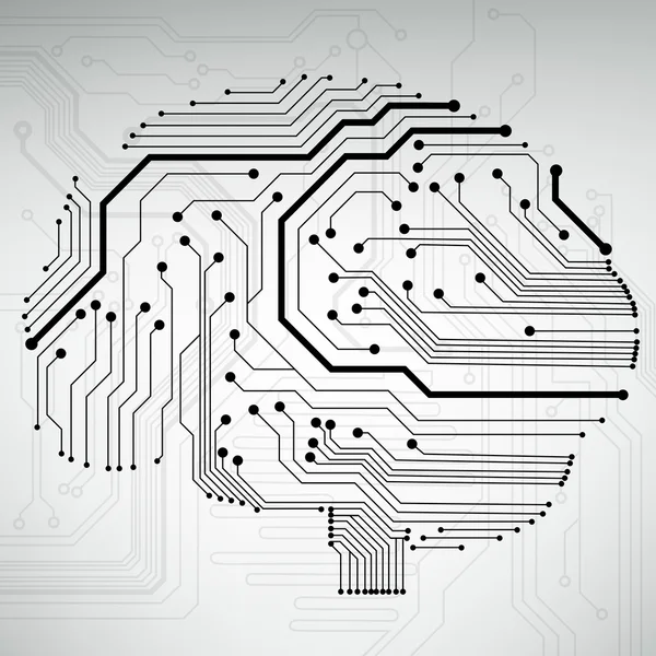 Circuit board computer style brain vector technology background — Stock Vector