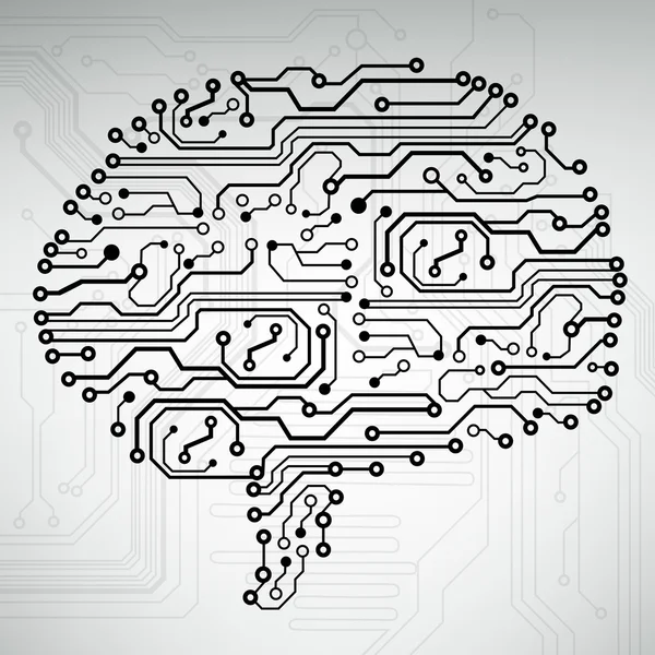 Circuit carte informatique style cerveau vecteur technologie arrière-plan. Illustration EPS10 avec cerveau de circuit abstrait — Image vectorielle