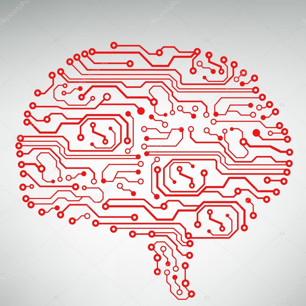 Circuit board computer style brain vector technology background. EPS10 illustration with abstract circuit brain