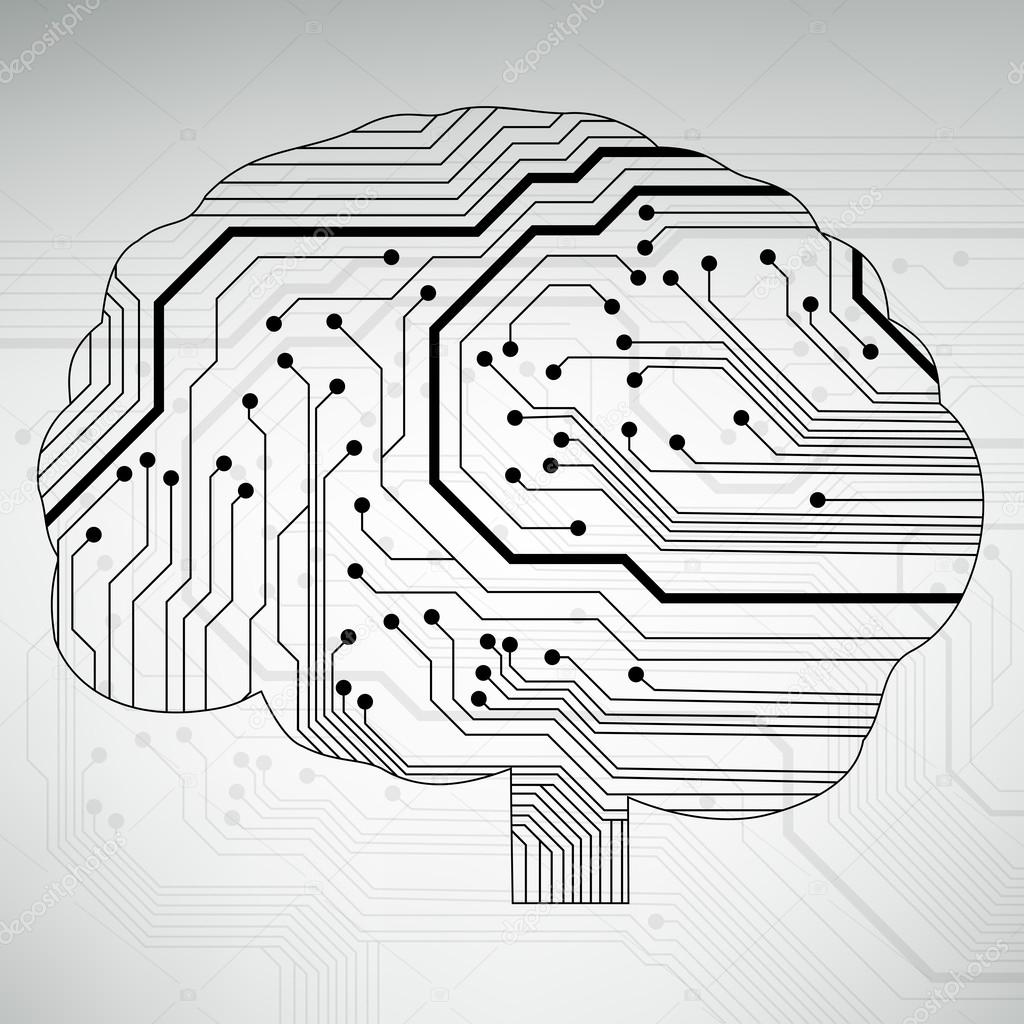Circuit board computer style brain vector technology background. EPS10 illustration with abstract circuit brain