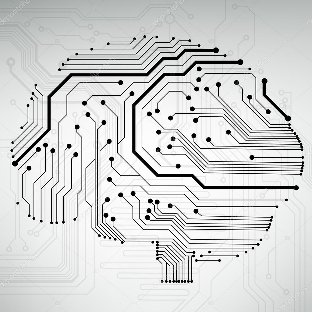 Circuit board computer style brain vector technology background