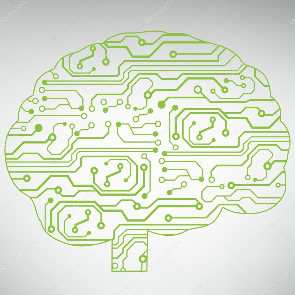 Circuit board computer style brain vector technology background