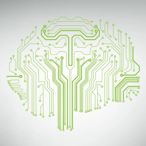 Circuit board computer style brain vector technology background — Stock Vector