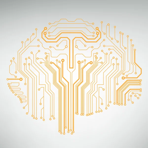 Circuit board computer style brain vector technology background. EPS10 illustration with abstract circuit brain — Stock Vector