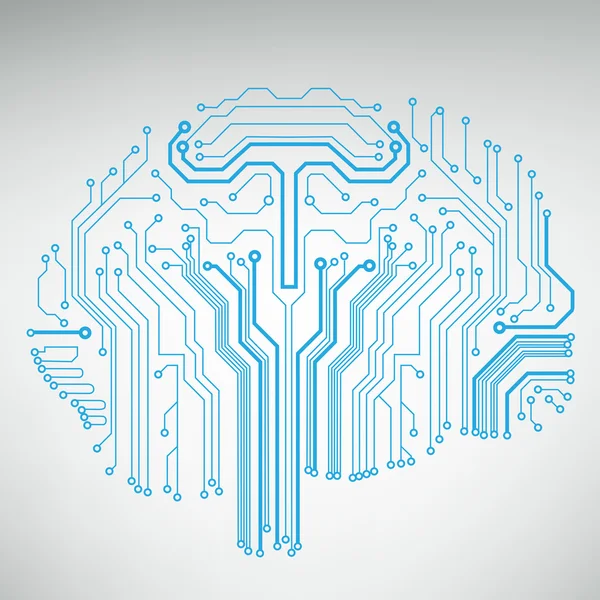 Circuit board computer style brain vector technology background — Stock Vector