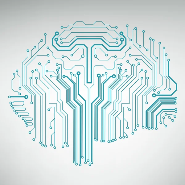 Circuit board computer style brain vector technology background — Stock Vector