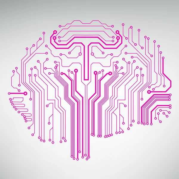 Circuit board computer style brain vector technology background — Stock Vector