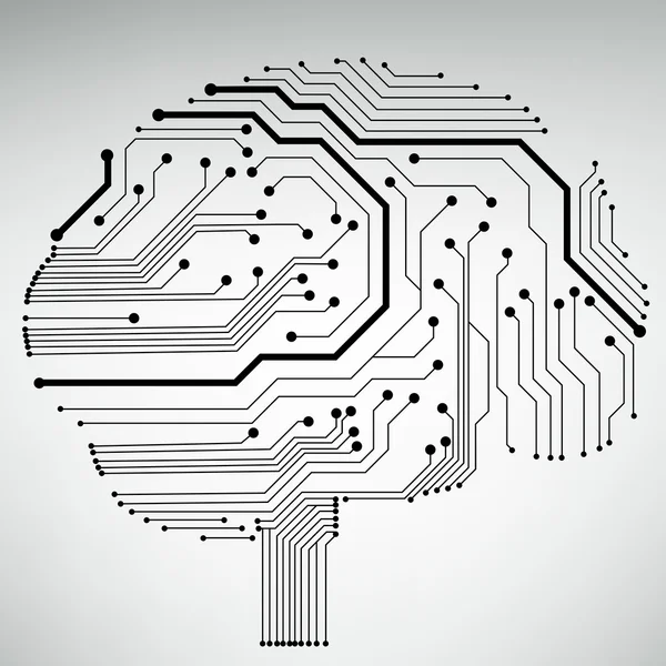 Circuit carte informatique style cerveau vecteur technologie arrière-plan. Illustration EPS10 avec cerveau de circuit abstrait — Image vectorielle