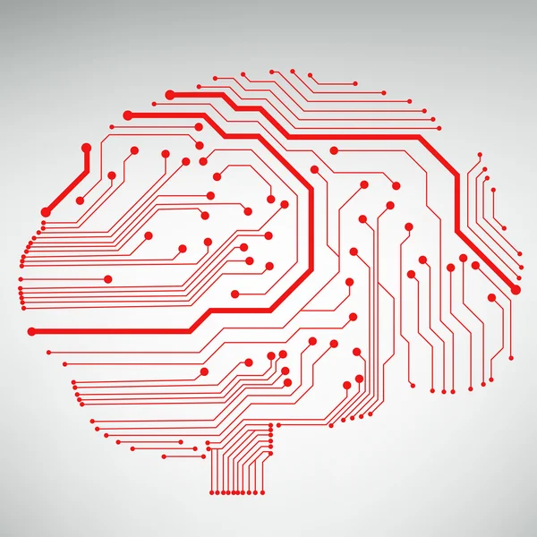 Circuit board computer style brain vector technology background — Stock Vector