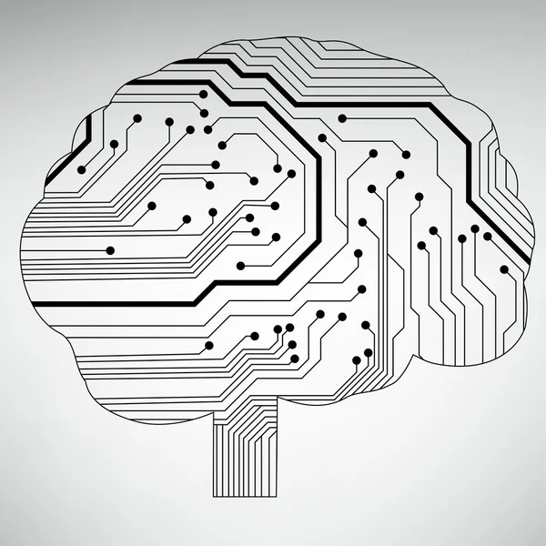 Circuit board computer style brain vector technology background. EPS10 illustration with abstract circuit brain — Stock Vector