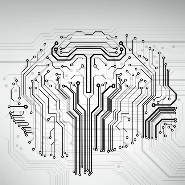 Circuit board computer style brain vector technology background — Stock Vector