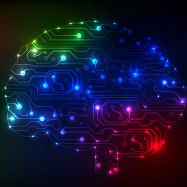 Printplaat computer stijl hersenen vector technische achtergrond. eps10 afbeelding met abstracte circuit hersenen — Stockvector