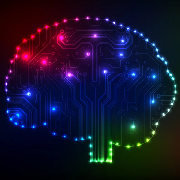 Printplaat computer stijl hersenen vector technische achtergrond. eps10 afbeelding met abstracte circuit hersenen — Stockvector