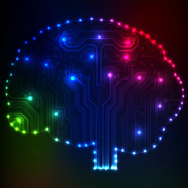 พื้นหลังเทคโนโลยีเวกเตอร์สมองแบบแผงวงจรคอมพิวเตอร์ รูปภาพ EPS10 ด้วยสมองวงจรนามธรรม — ภาพเวกเตอร์สต็อก