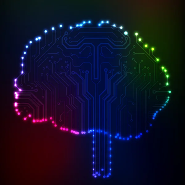 Printplaat computer stijl hersenen vector technische achtergrond. eps10 afbeelding met abstracte circuit hersenen — Stockvector