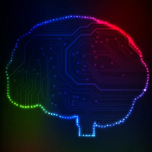 Printplaat computer stijl hersenen vector technische achtergrond. eps10 afbeelding met abstracte circuit hersenen — Stockvector