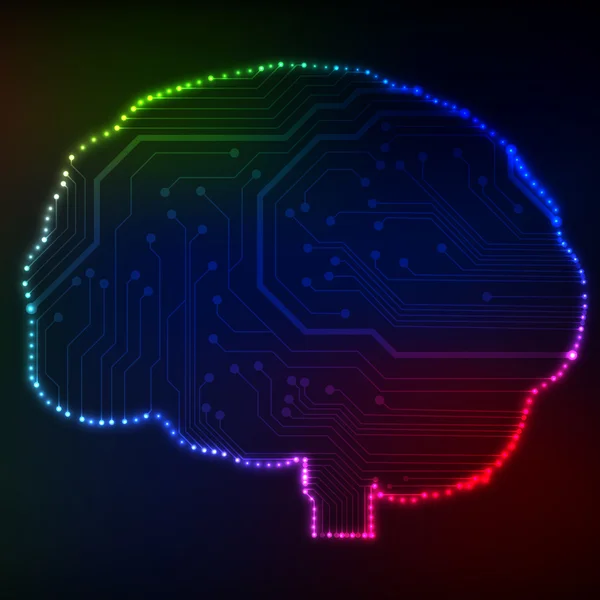 Printplaat computer stijl hersenen vector technische achtergrond. eps10 afbeelding met abstracte circuit hersenen — Stockvector