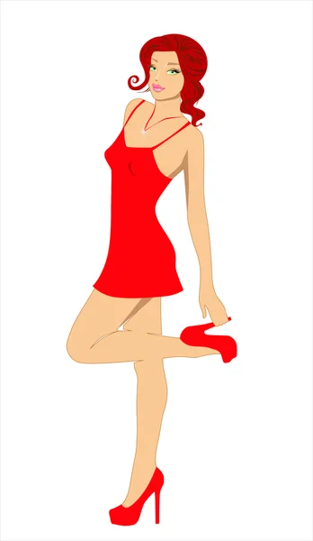 穿红衣的性感女孩 — 图库矢量图片