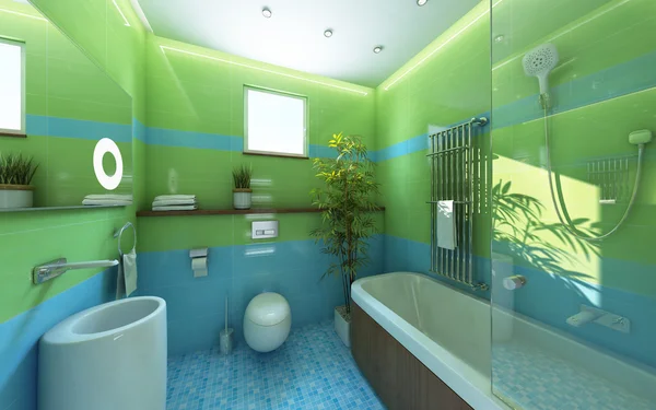 Solljus badrum grön blank kakel — Stockfoto