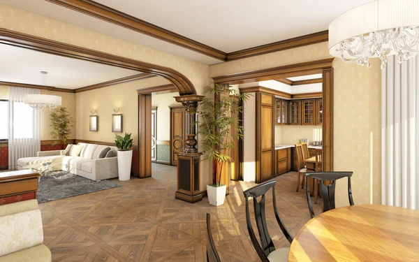 Pisos de madera living | Living comedor con pisos de madera de cerezo