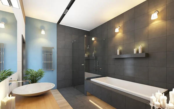 Ванна кімната в сірий і синій кольори — стокове фото