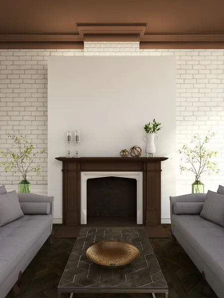 Fireplace and sofas — Stock Photo, Image