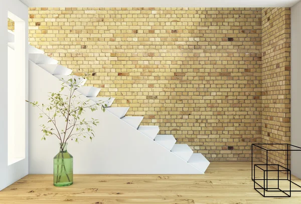 Parede de tijolos e escadas — Fotografia de Stock