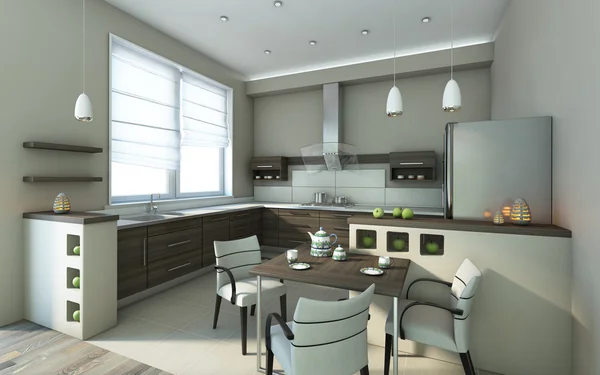 Moderne keuken in grijze kleuren — Stockfoto