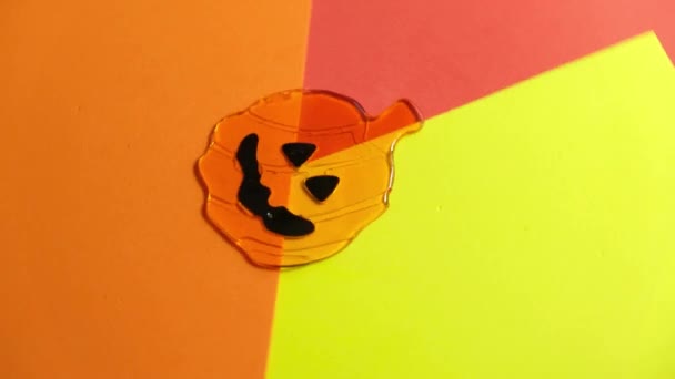 Dekoratív Szilikon Tök Halloween Ablak Dekoráció Forgó Tök Hisz Mosolyog — Stock videók
