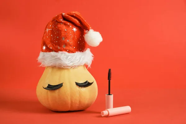 Mascara Confezione Rosa Modello Zucca Cappello Babbo Natale Ciglia Finte — Foto Stock