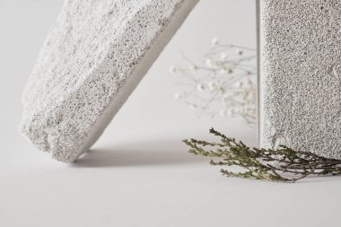 beton podyumlar ve kuru çimenler, ürün sunum konseptiniz için model arka plan, kopyalama alanı şablonu, minimalist ürün gösterimi arka plan