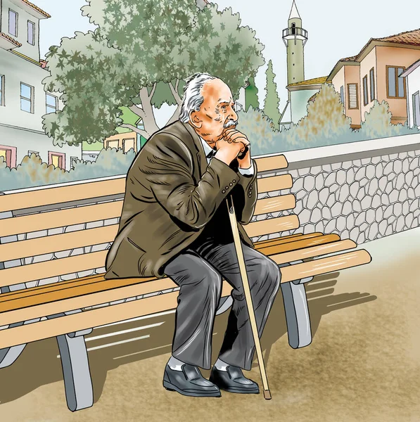 Old man sitting a bench