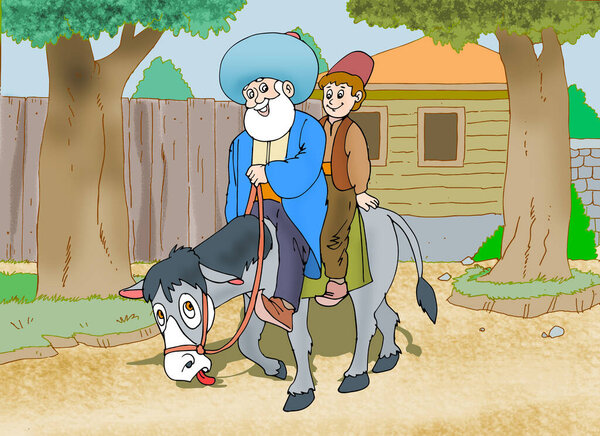 Nasreddin Hodja, turk Masall, turkish tales, stories, tales, turkish, istanbul, children's tales, children's stories, classics, turkish classics, children, fairy tale, story, scholar, quick answer, funny, cartoon, donkey ride, joke, joker, laughter