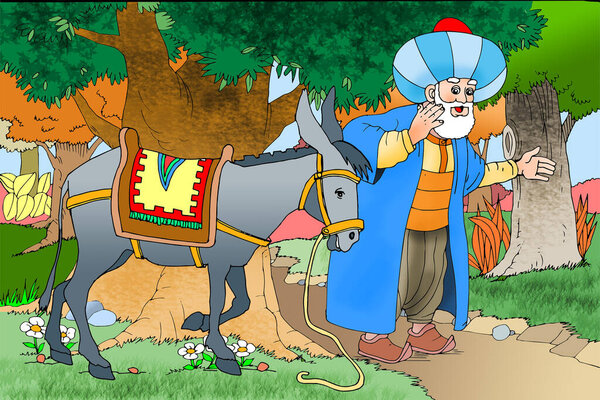 Nasreddin Hodja, turk Masall, turkish tales, stories, tales, turkish, istanbul, children's tales, children's stories, classics, turkish classics, children, fairy tale, story, scholar, quick answer, funny, cartoon, donkey ride, joke, joker, laughter