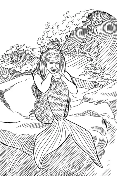 Hav Sjöjungfru Fiskar Flicka Berättelse Barnberättelser Berättelse Blå Hav Havsdjur — Stockfoto