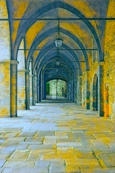 Середньовічні Аркади Яцца Циттаделли Верхньому Місті Бергамо Подібні Картини — стокове фото