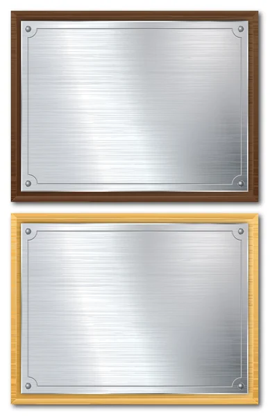 Placa de plata sobre madera oscura o ligera — Archivo Imágenes Vectoriales