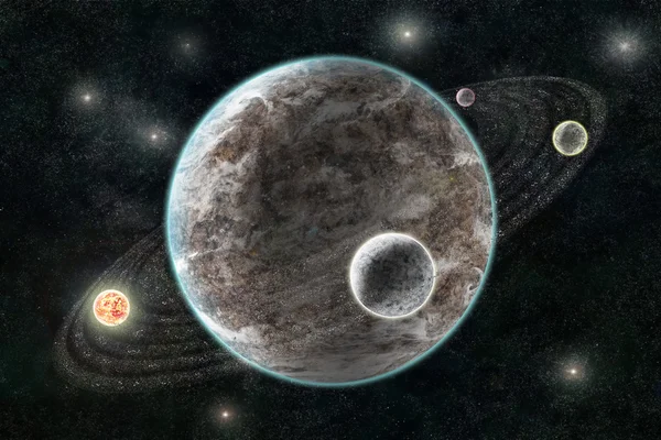 Nieuwe planetaire systeem, abstracte kosmische achtergrond met planeten een — Stockfoto