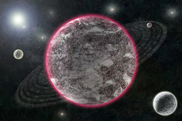 Neues Planetensystem, abstrakter kosmischer Hintergrund mit Planeten und — Stockfoto