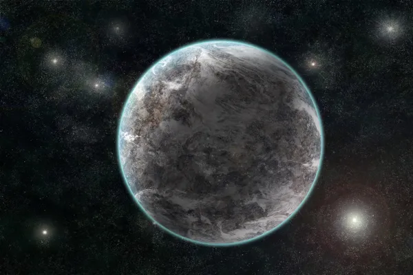 Neues Planetensystem, abstrakter kosmischer Hintergrund mit Planeten und Stockbild