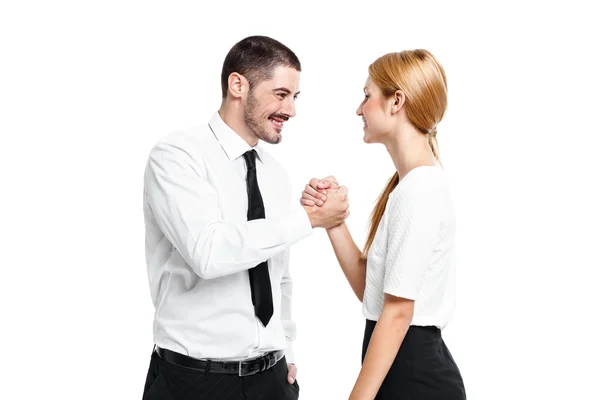 Casal de negócios casual feliz com uma expressão positiva Fotos De Bancos De Imagens