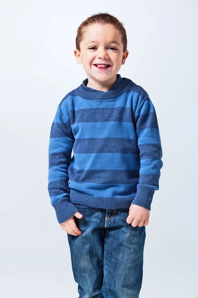 Funny Little Boy Sticking Out His Tongue — Stock Photo, Image