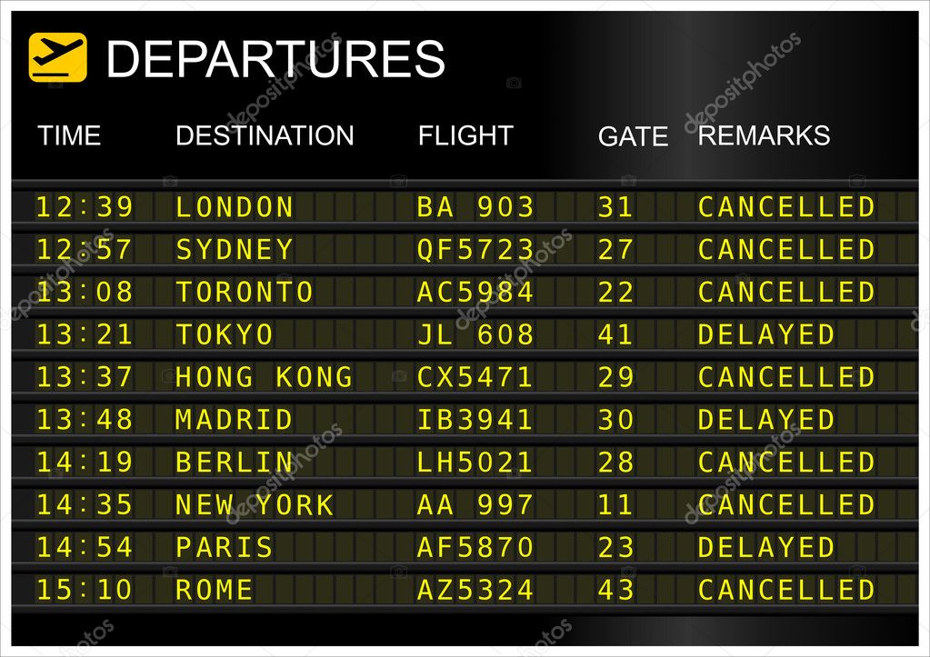 Flights departures board — Stock Photo