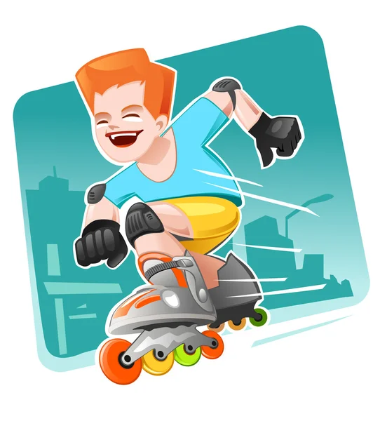 Roller Skating Boy Mooving Rápido —  Vetores de Stock
