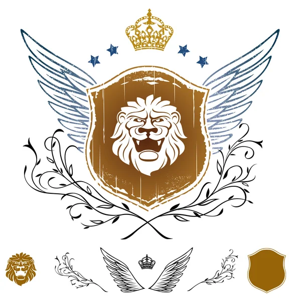 Lion Head Winged Insignia — Stock Vector
