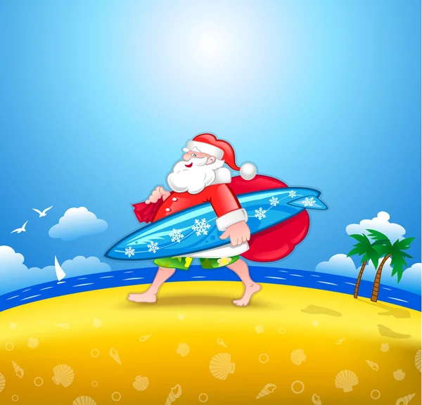 Walking Santa with surfboard — Wektor stockowy