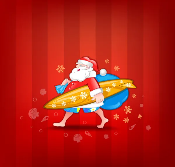 Babbo Natale con tavola da surf Illustrazioni Stock Royalty Free