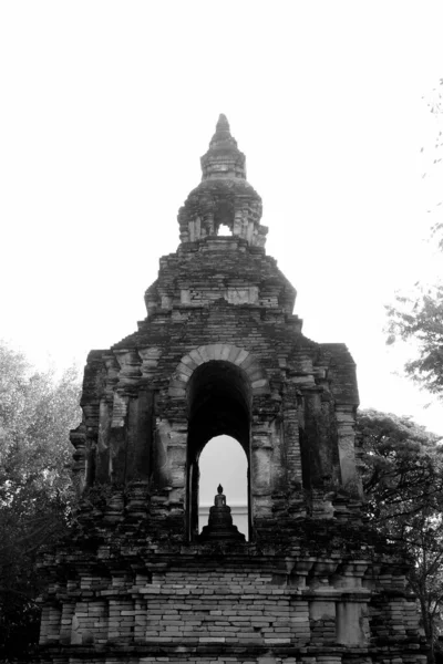 Monochrome Wat Chet Yot Seven Pagoda Temple Major Tourist Attraction — Stock Photo, Image
